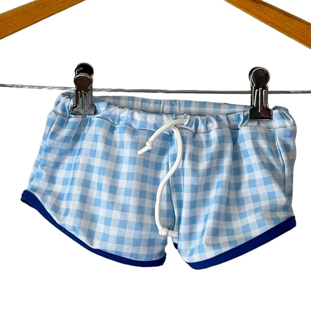 Little Lamb & Co. Blue/White Checkered Euro Style Swim Trunks Size 4T